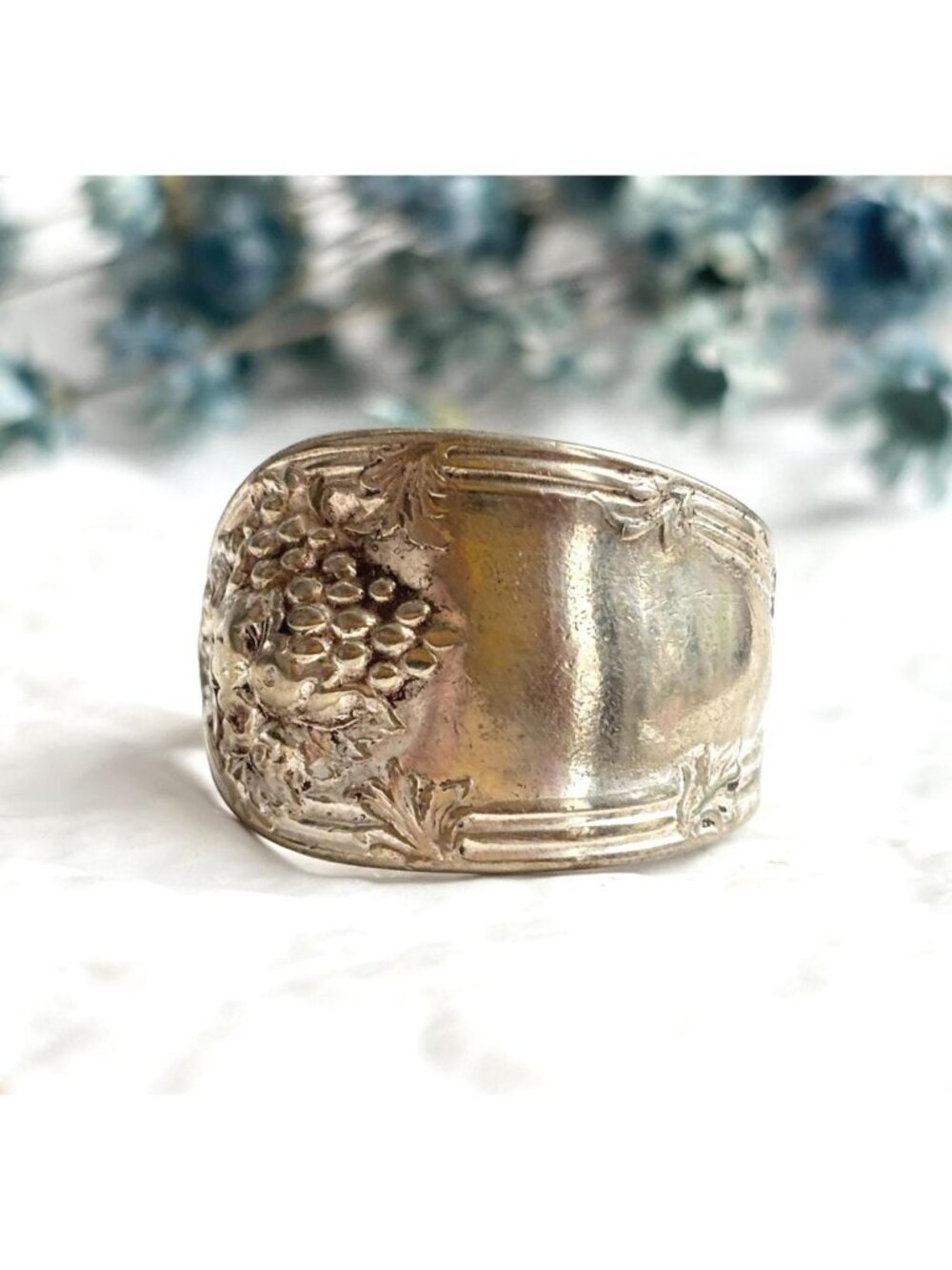 Silver Plated La Vigne Grapevine Spoon Sterling Silver 925 Vintage Ring - sz 10